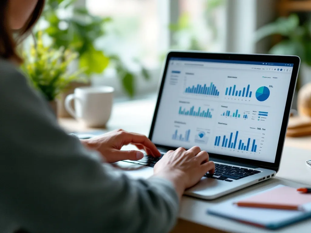 a person comparing electric vehicle subsidy charts on a laptop at a bright home desk, over-the-shoulder view, soft window light, calm focus mood