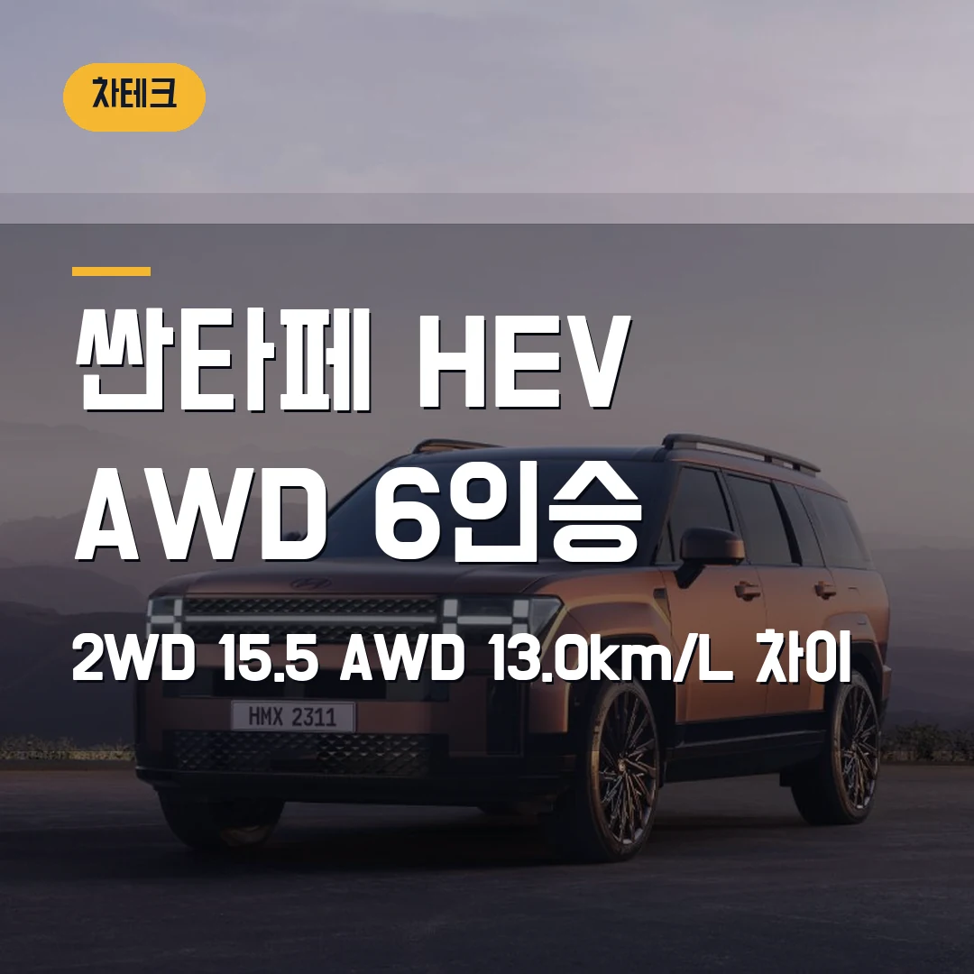 싼타페 하이브리드 AWD 6인승 2026 — 2WD 15.5와 AWD 13.0km/L 차이