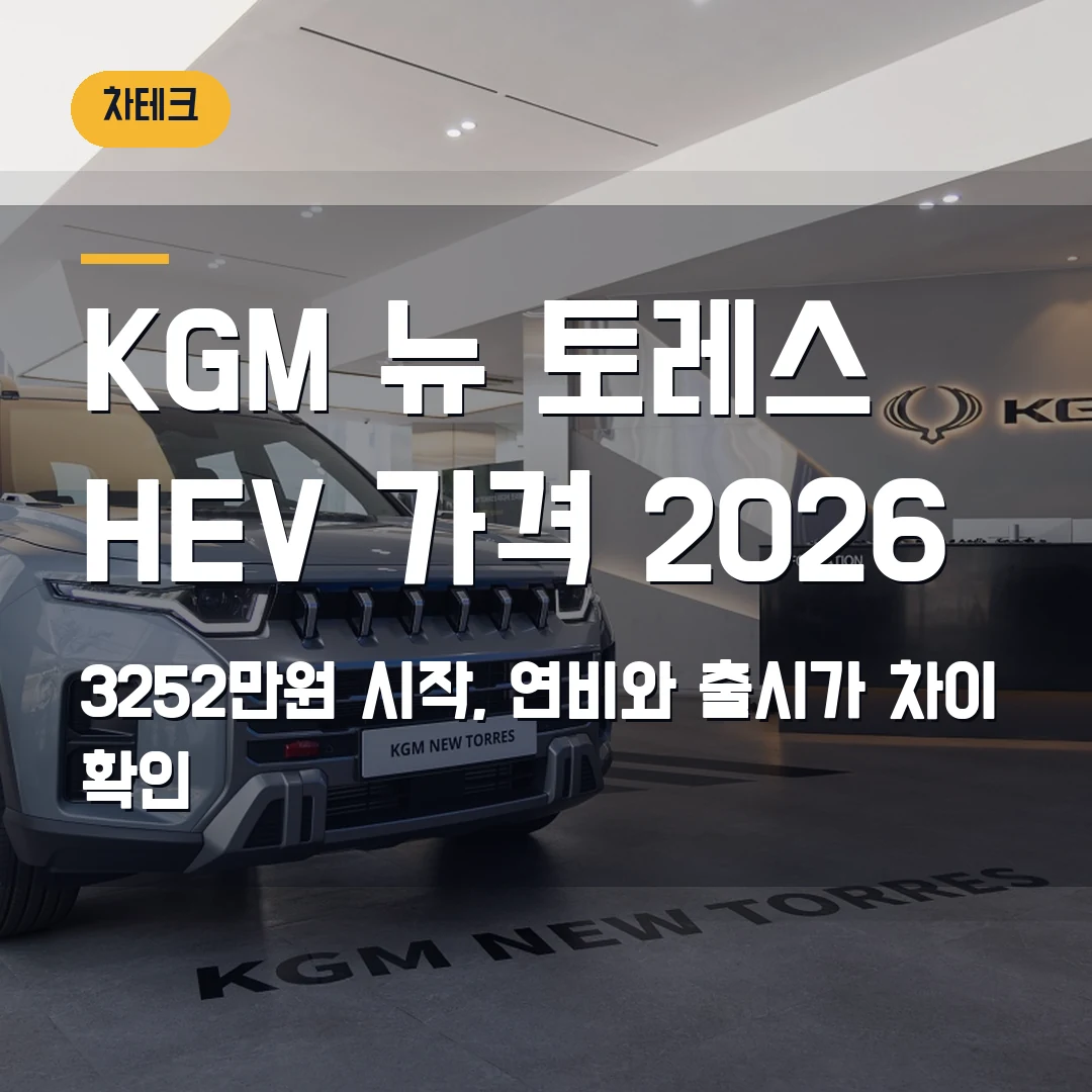 KGM 뉴 토레스 HEV 가격 2026 — 3252만원 시작, 출시가·연비가 헷갈릴 때