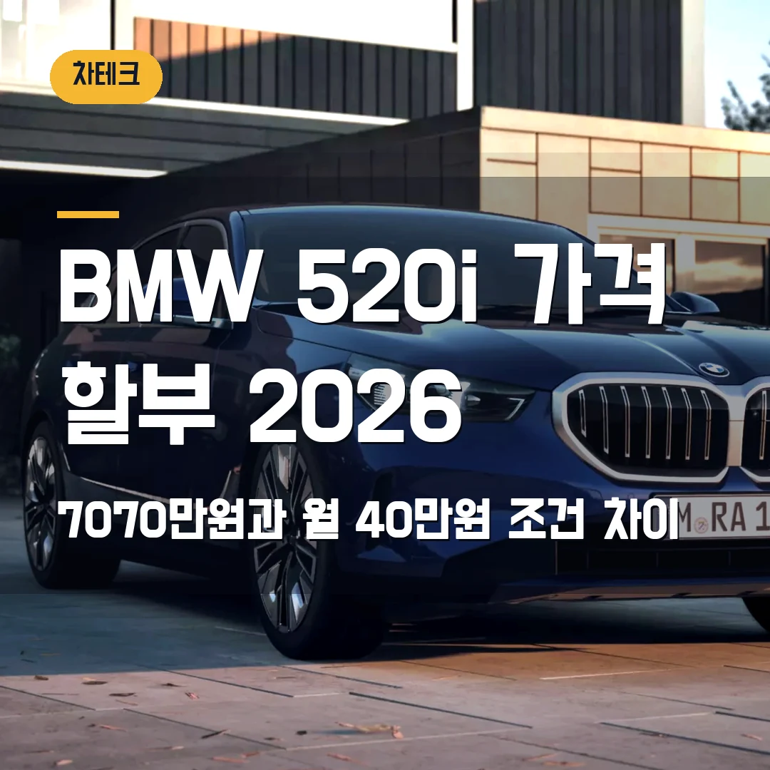 BMW 5시리즈 520i 가격·할부 2026 — 7070만원과 월 40만원 조건 차이
