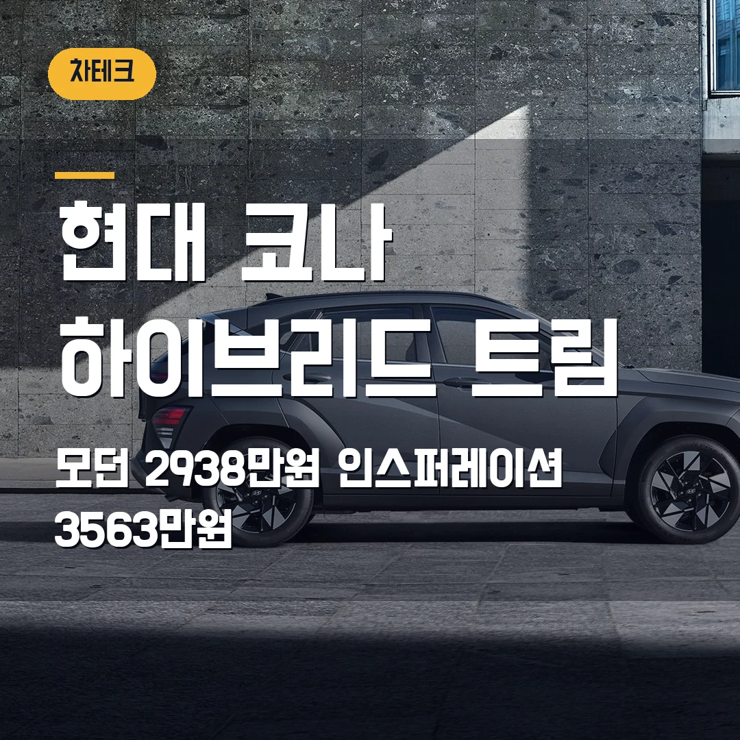 현대 코나 하이브리드 가격 트림 2026 — 모던 2938만원과 인스퍼레이션 3563만원에서 막힐 때